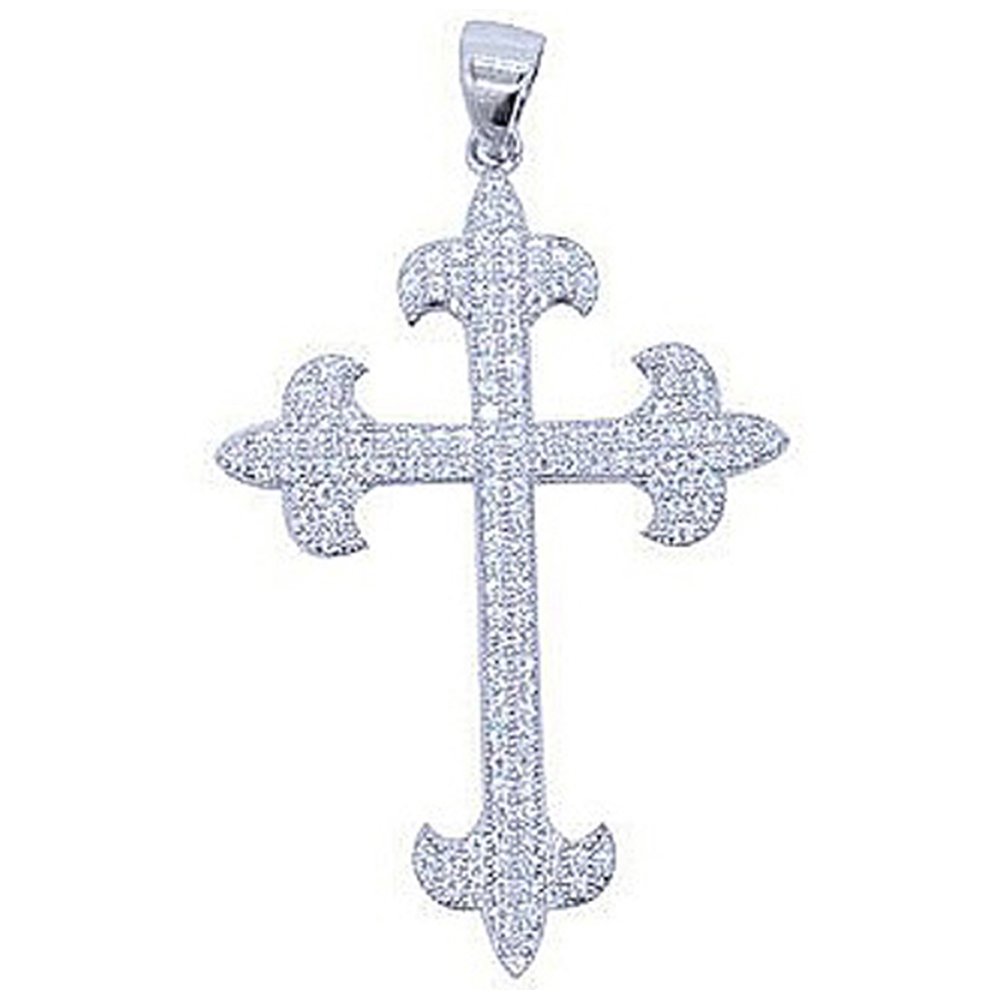 Anchor Ends Design Cross on .925 Sterling Silver with Signaty Simulated Diamonds