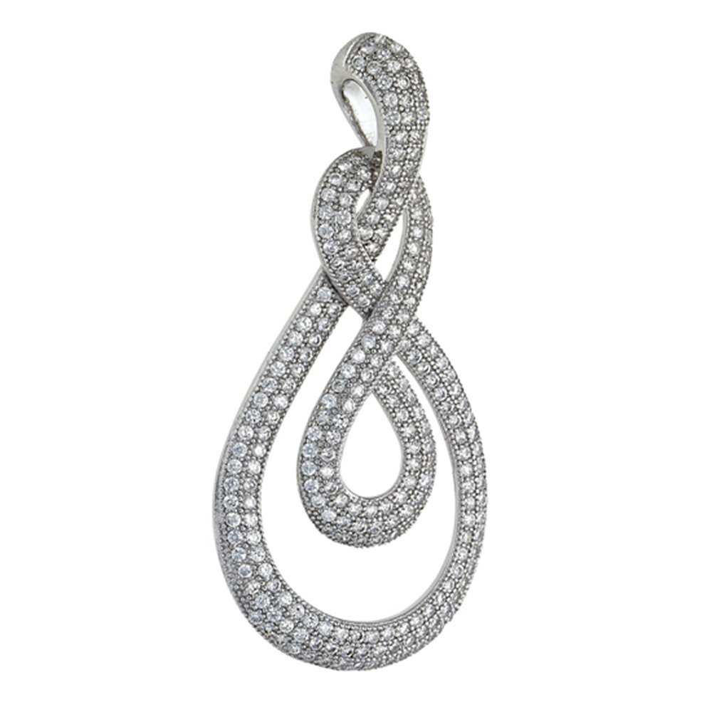 Infinity Wrap Design Pendant with Signaty Simulated Diamonds on Sterling Silver