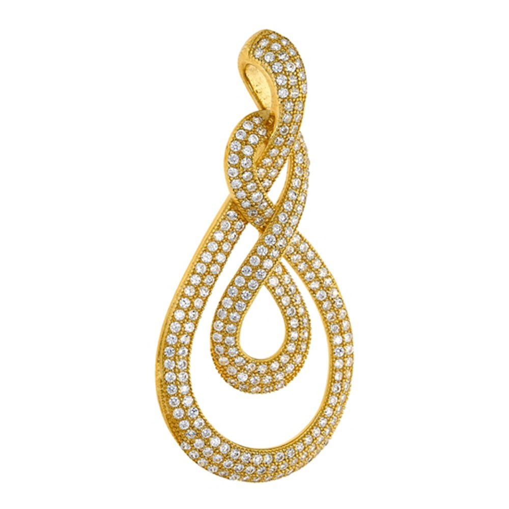 18k Gold Plate Infinity Wrap Design Pendant with Signaty Simulated Diamonds on .925 Sterling Silver