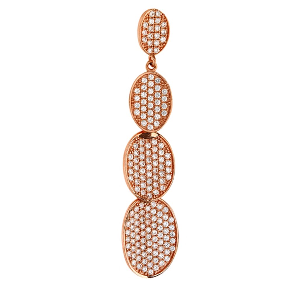 Rose Gold Plate Sterling Silver Multi Oval Link Pendant with Signaty Simulated Diamonds