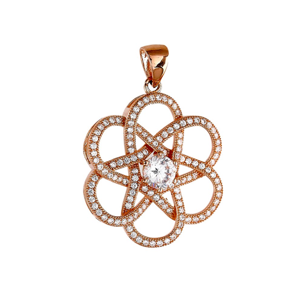 18k Rose Gold Plated Intertwined Pendant on .925 Sterling Silver with Signaty Simulated Diamonds