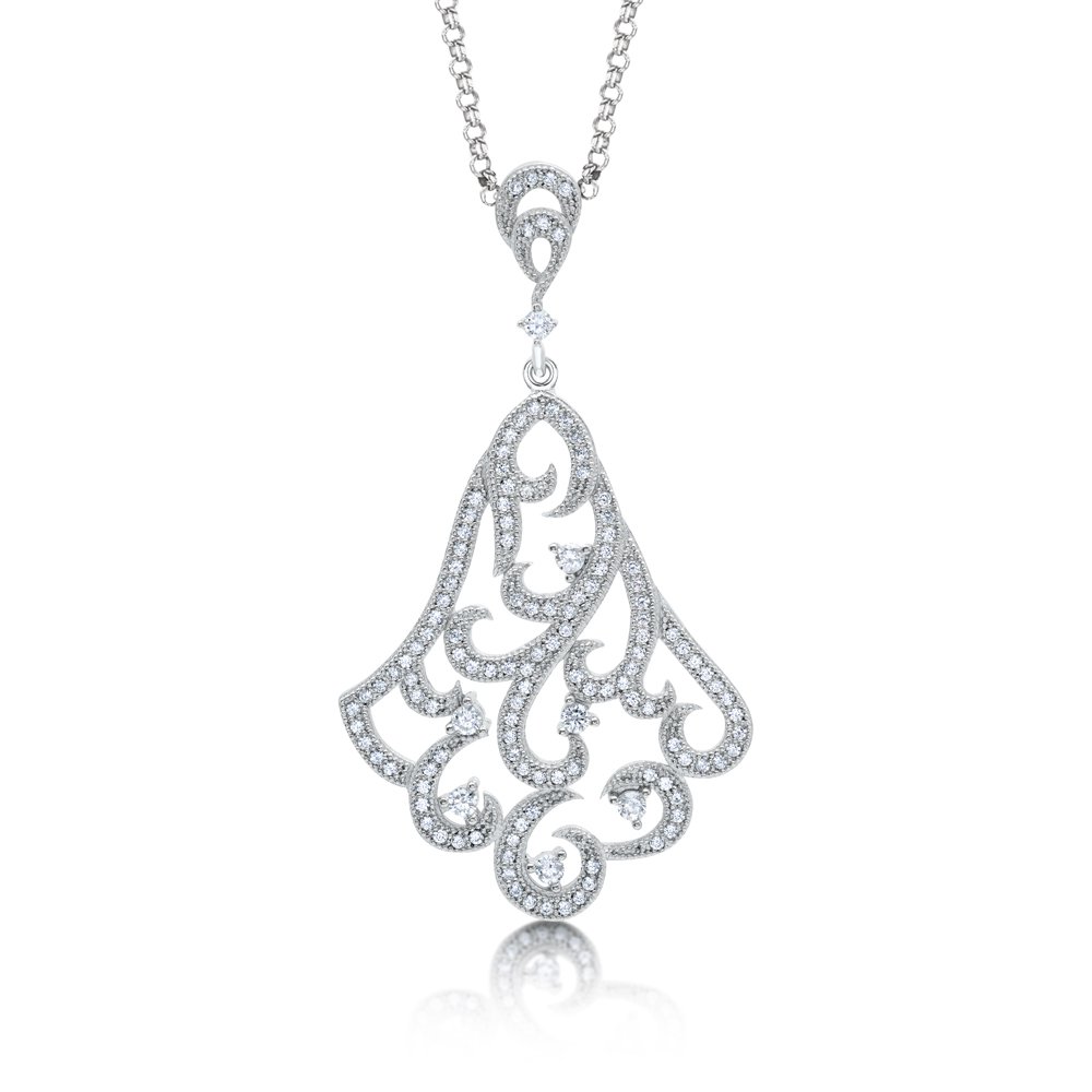 Drop Styled Pendant .925 Sterling Silver Micro Pave Signaty Diamonds High Quality Finish