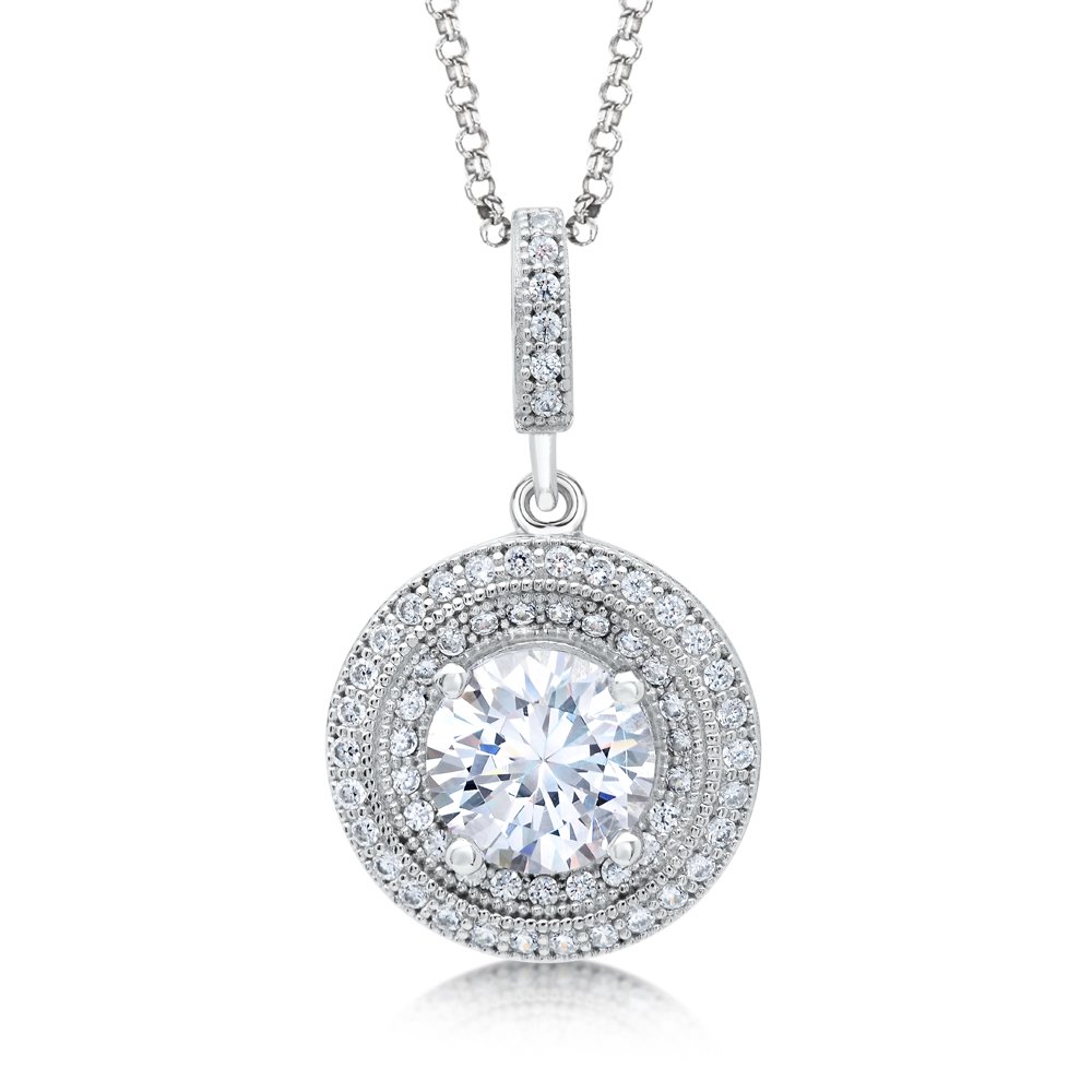 Large Round Center Micro Pave Signaty Diamond .925 Sterling Silver Pendant