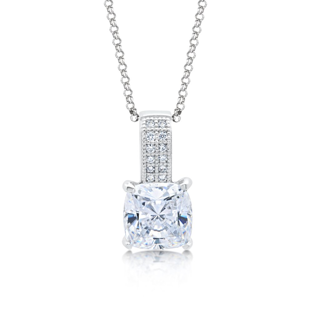 Cushion Cut Signaty Diamond Pendant Micro Pave .925 Sterling Silver
