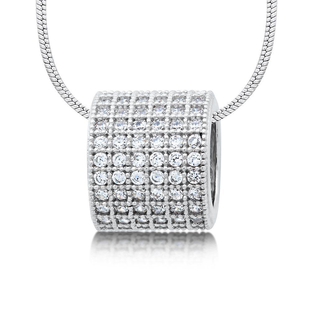 Charm Multi Row Micro Pave Signaty Diamond Pendant .925 Sterling Silver