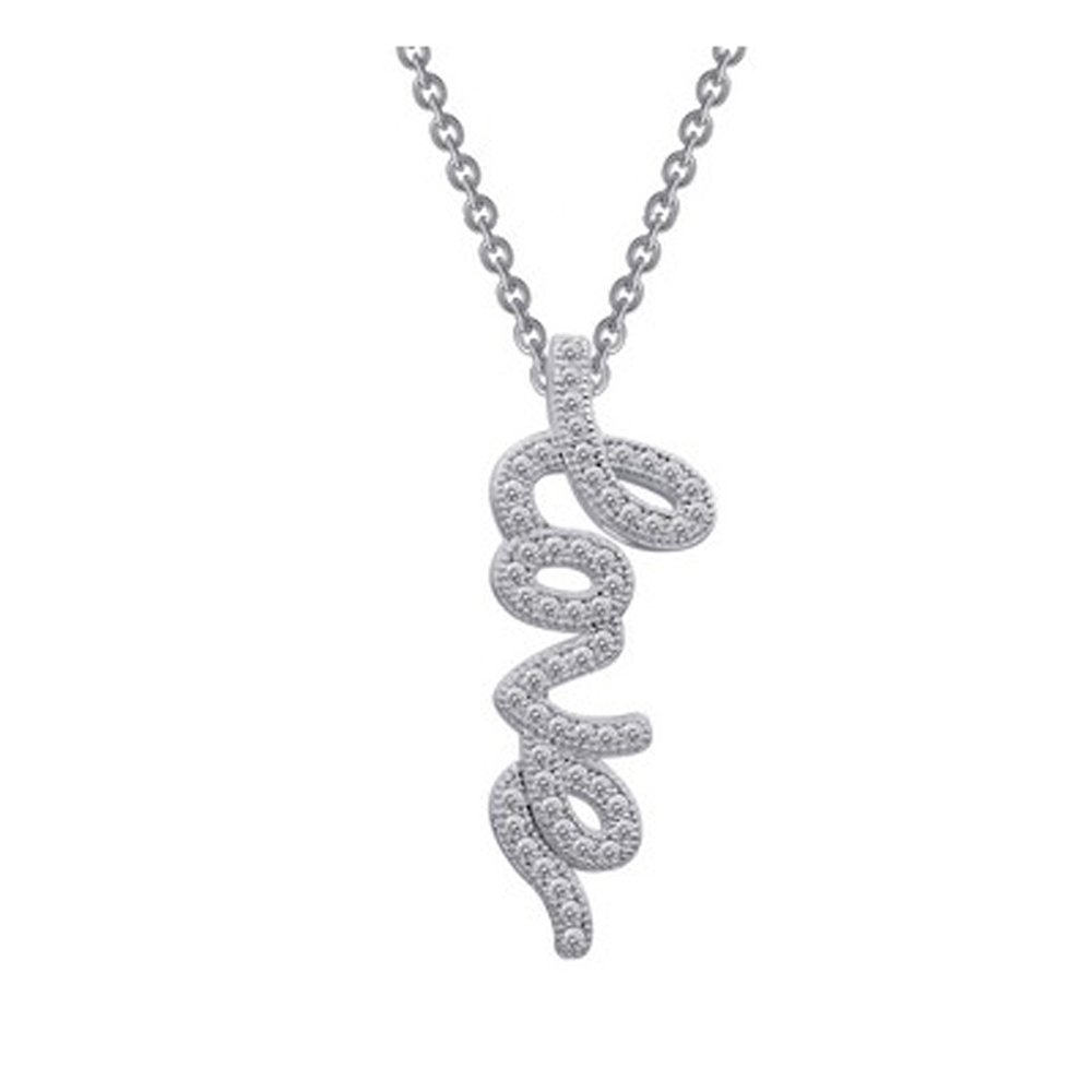 Love Micro Pave Drop Pendant .925 Sterling Silver with Signaty Diamonds