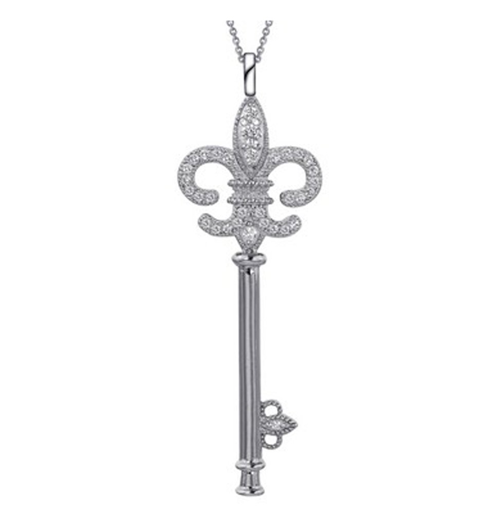 Key Shape Micro Pave Pendant .925 Sterling Silver with Signaty Diamonds