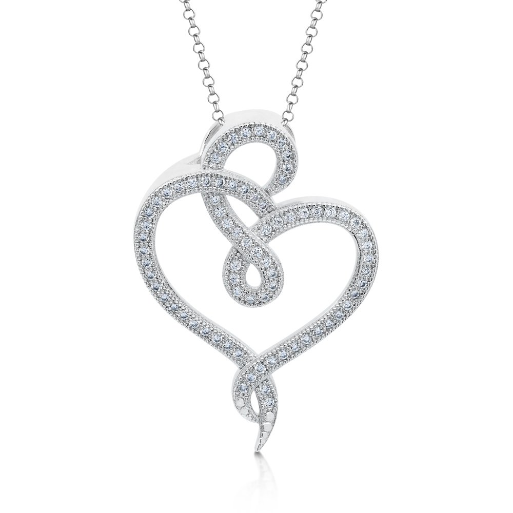 Intertwined Heart Pendant Micro Pave Signaty Diamonds on .925 Sterling Silver