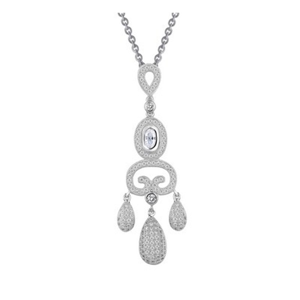 Drop Design Pendant Micro Pave Signaty Diamonds .925 Sterling Silver