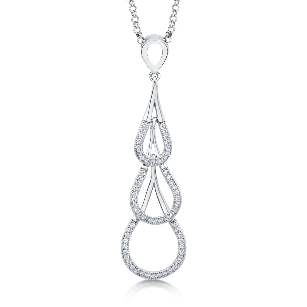Tri Link Drop Pendant Signaty Diamonds Micro Pave .925 Sterling Silver