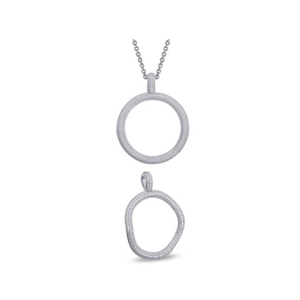 Curved "O" Style Pendant with Micro Pave Signaty Diamonds on .925 Sterling Silver