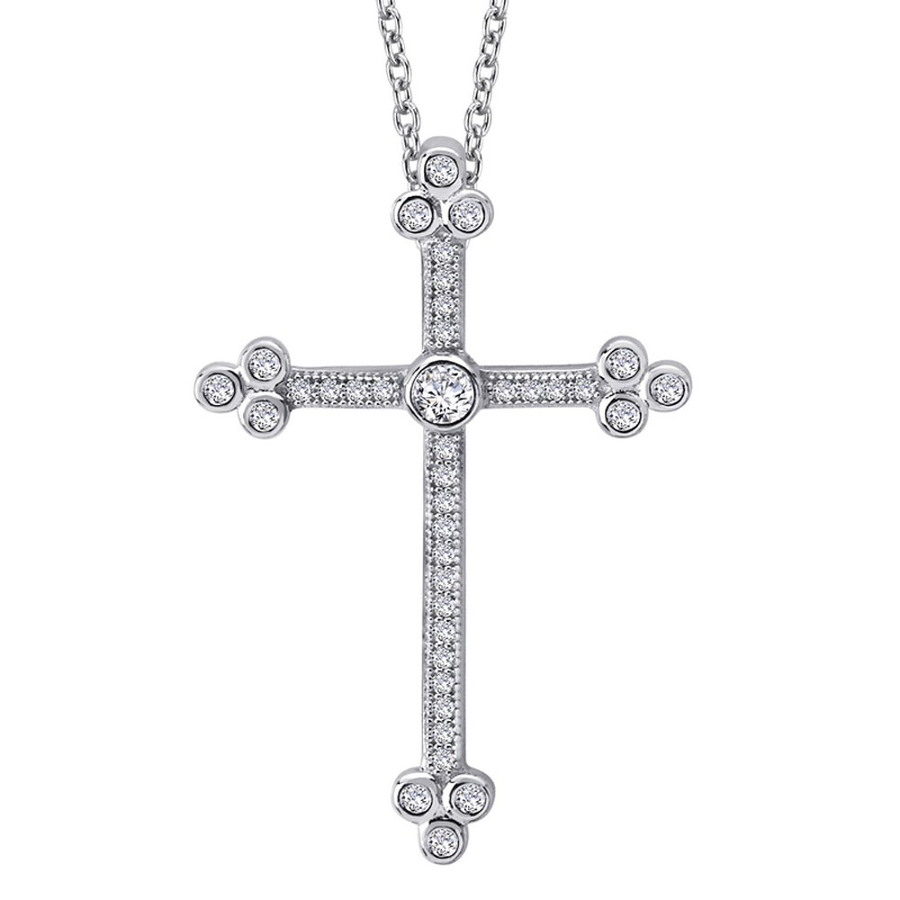 Large Micro Pave Cross .925 Sterling Silver Signaty Diamonds