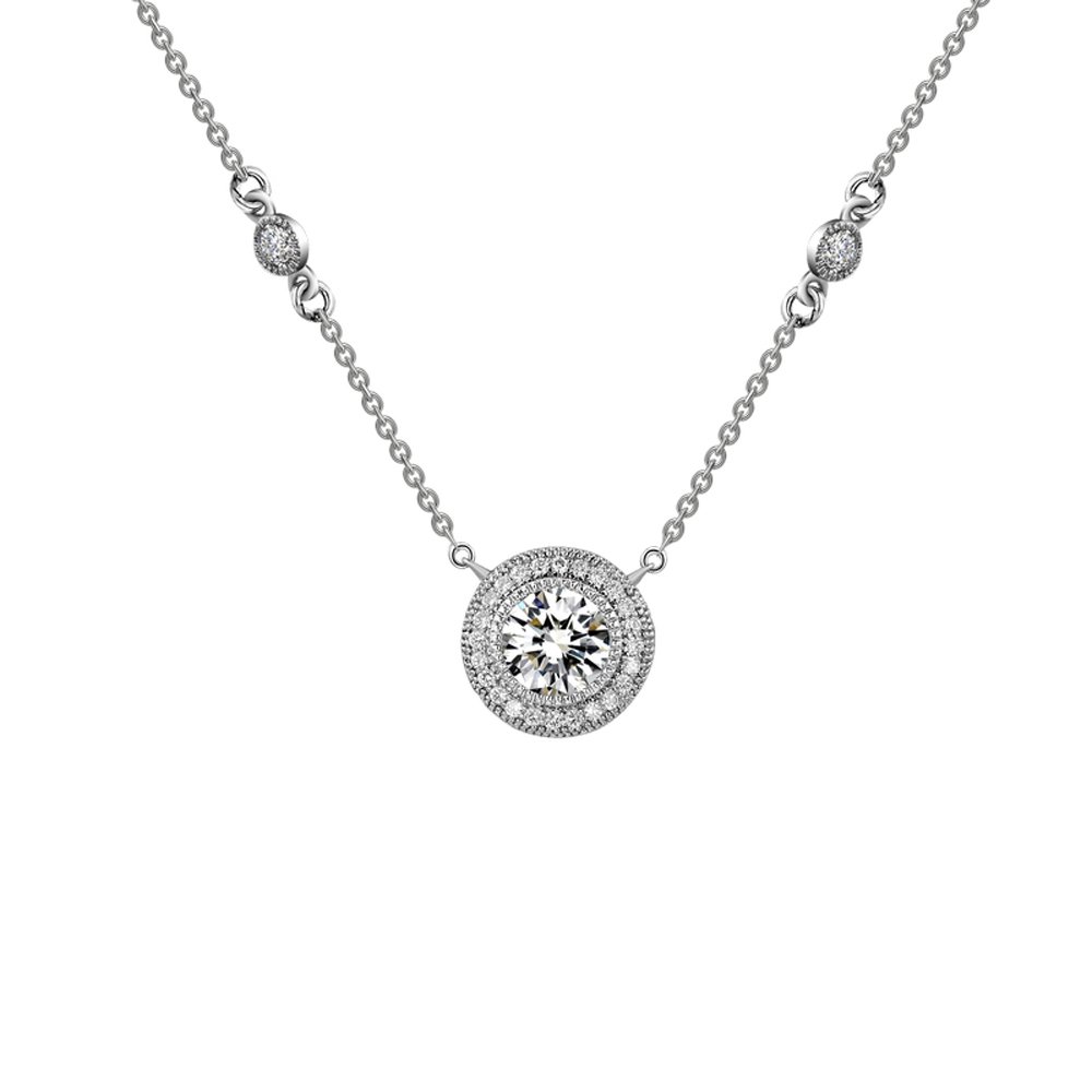 Round Micro Pave Pendant Signaty Diamonds .925Sterling Silver