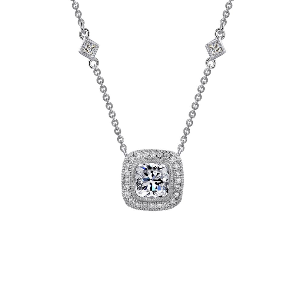 Cushion Cut Signaty Diamond Pendant Micro Pave .925 Sterling Silver