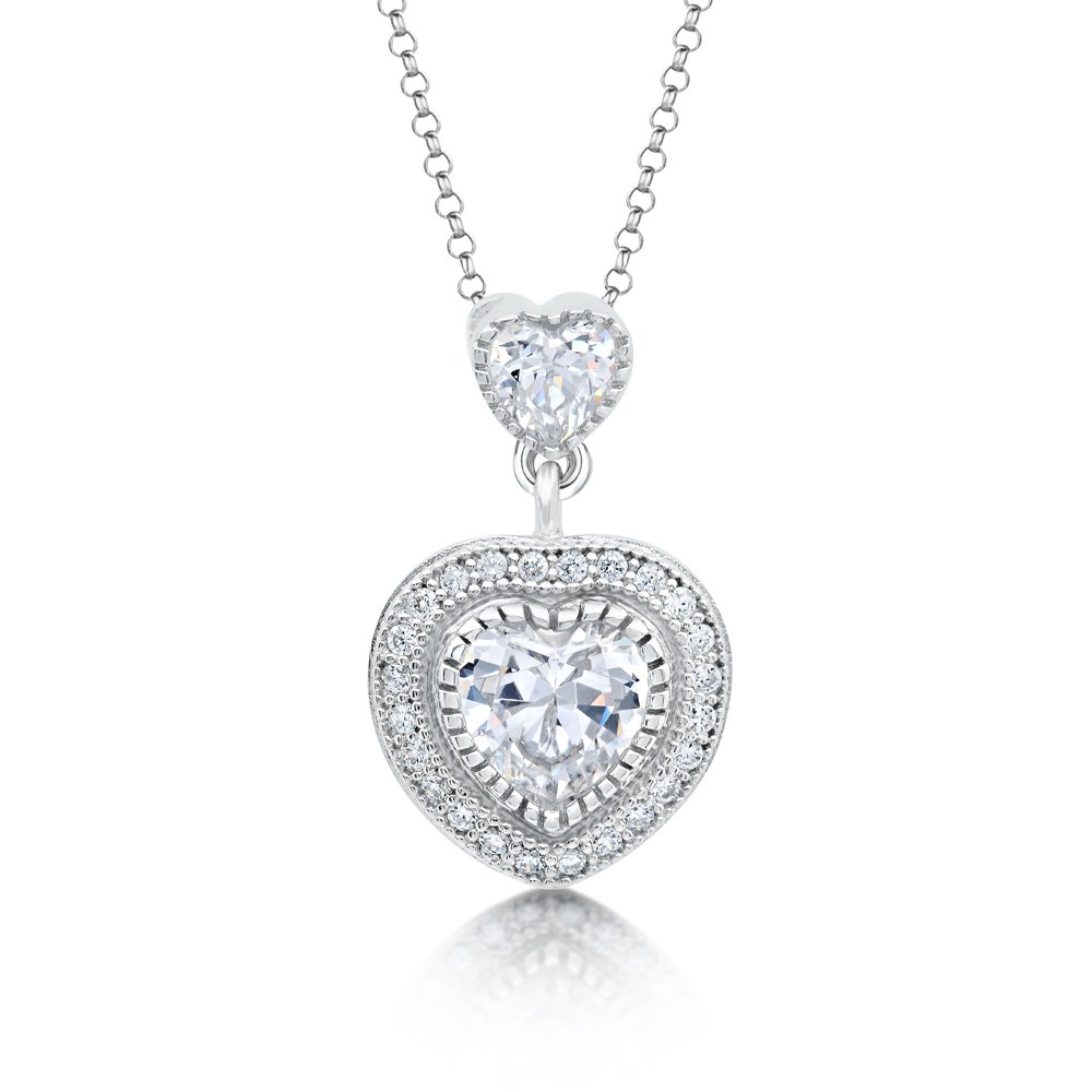 Heart Shape Signaty Diamond Pendant Micro Pave .925 Sterling Silver