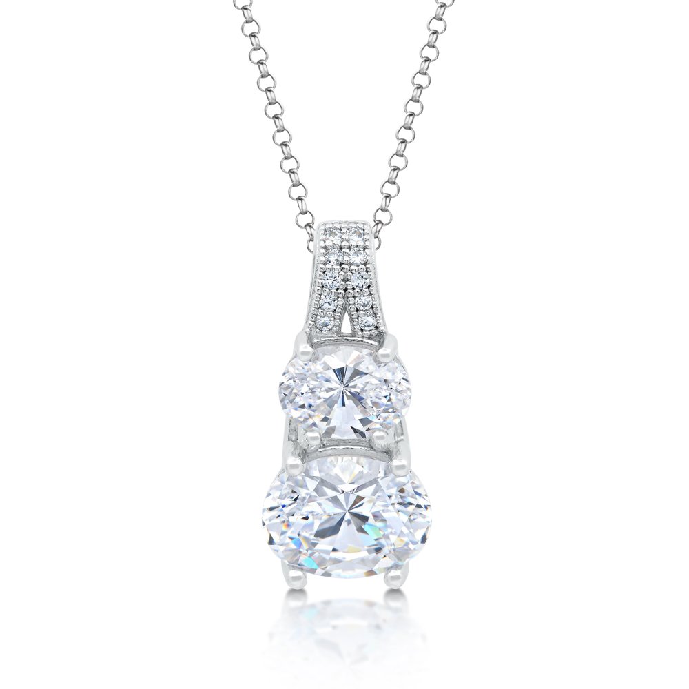 Double Round Signaty Diamond Pendant Micro Pave .925 Sterling Silver