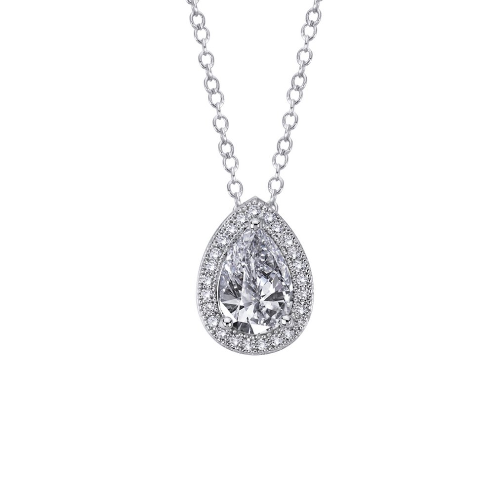 Pear & Round Signaty Diamond Drop Pendant Micro Pave .925 Sterling Silver .925