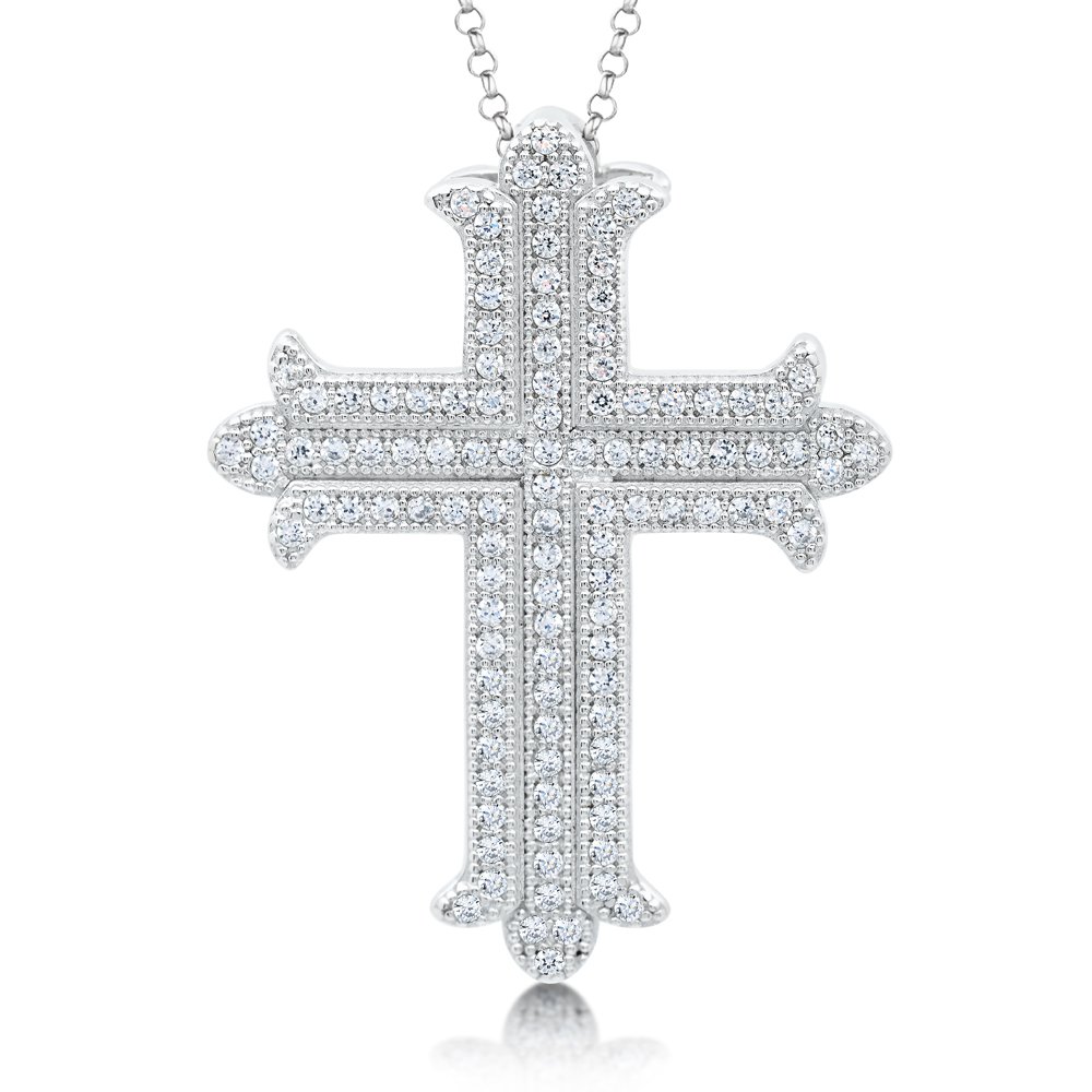 Signaty Diamond Cross Pendant .925 Sterling Silver with Canary Yellow Corundum Based Stone