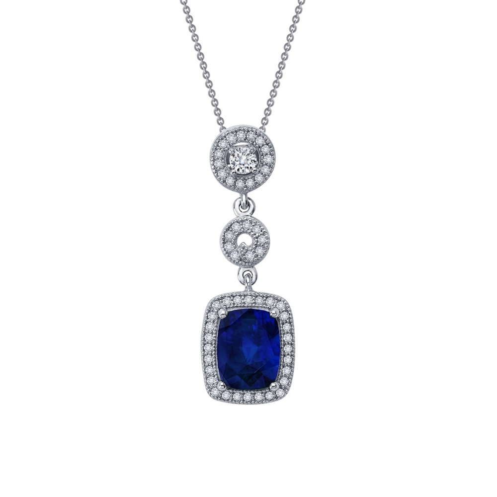 Sapphire Blue Corundum Based Pendant Signaty Micro Pave Diamonds on .925 Sterling Silver