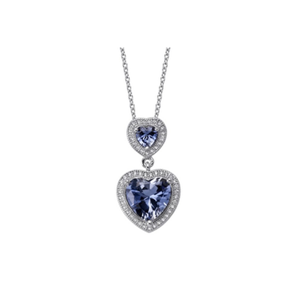Sapphire Blue Heart Shape Corundum Based Stone Pendant Sterling Silver Micro Pave Signaty Diamonds