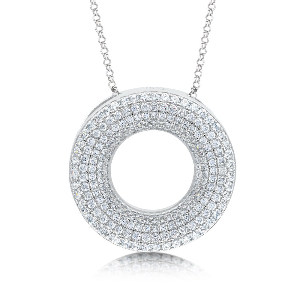 Round Multi Row Signaty Diamond Pendant .925 Sterling Silver