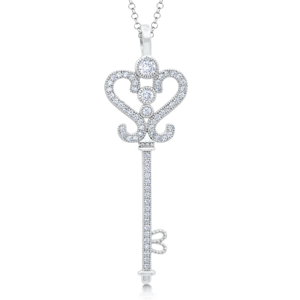 .925 Key Micro Pave Pendant Sterling Silver Signaty Diamonds