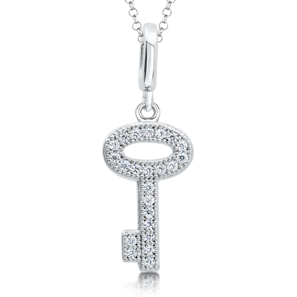 Small Key Micro Pave Pendant Sterling Silver Signaty Diamonds