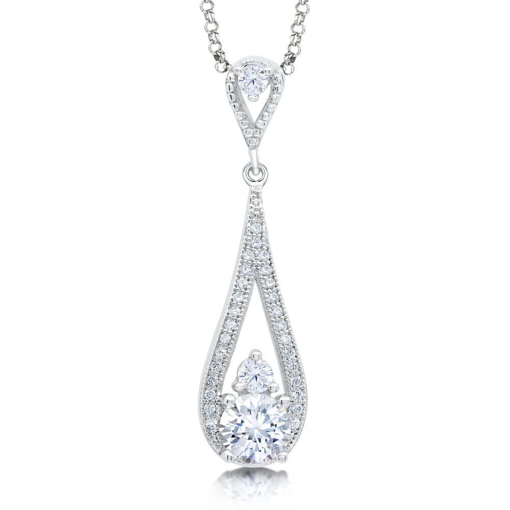 Drop Pear Signaty Diamond Pendant .925 Sterling Silver