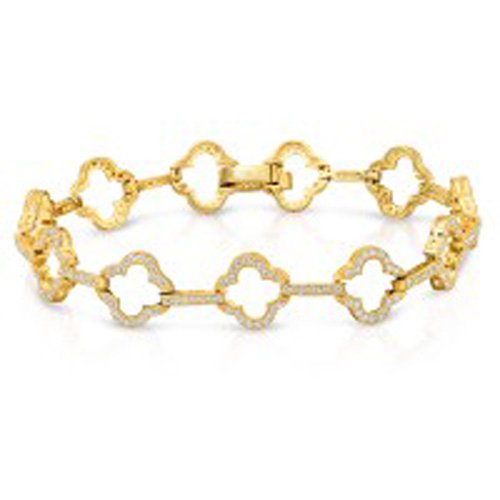Designer Inspired Micro Pave 4 Leaf Clover Bracelet Signaty Diamonds 18K Gold Plated Sterling Silver