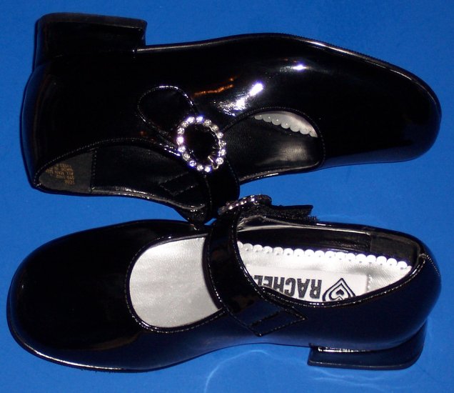 Rachel "Kyla" Black Dress Shoes with Rhinestone Buckle Girls Size 10 Preschool Age