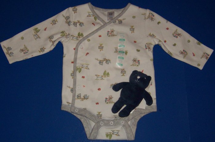 Baby Gap Long-Sleeved Onesie 3 to 6 Months with Blue Bear Toy