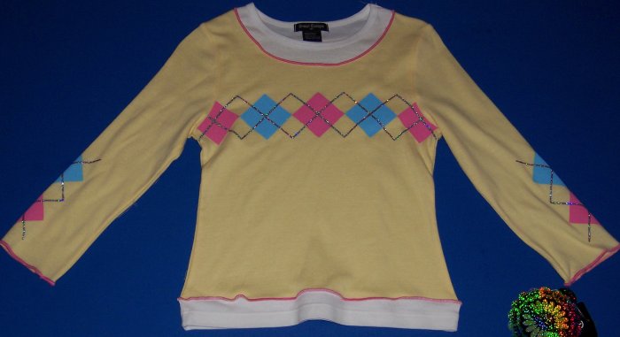 Great Escape Yellow Argyle Print Long-Sleeved Top Girls Size 10 12 M