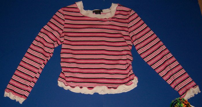 Great Escape Pink and Silver Striped Long-Sleeved Top Girls M 10 12