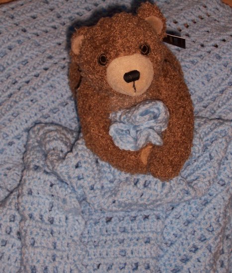 Sweet Dreams for Baby Hand-Crocheted Blanket with Teddy Bear