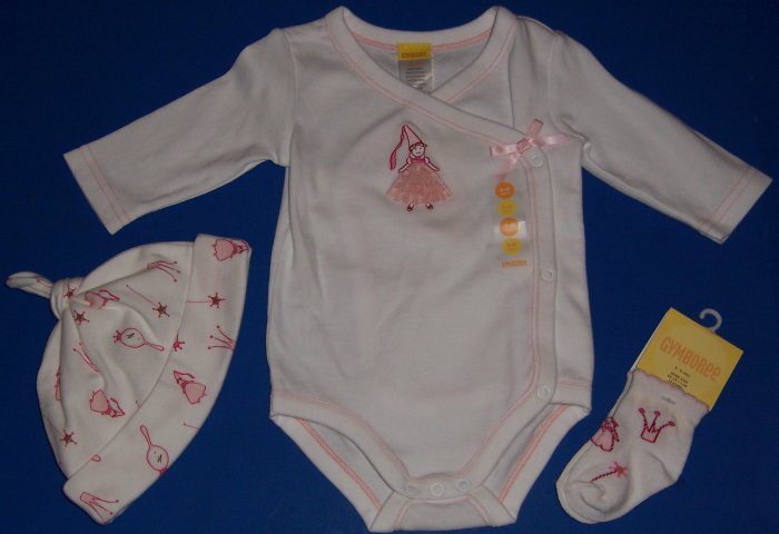 Gymboree Pretty Princess Baby Gift Set--Onesie, Hat, Socks 3 to 6 Months
