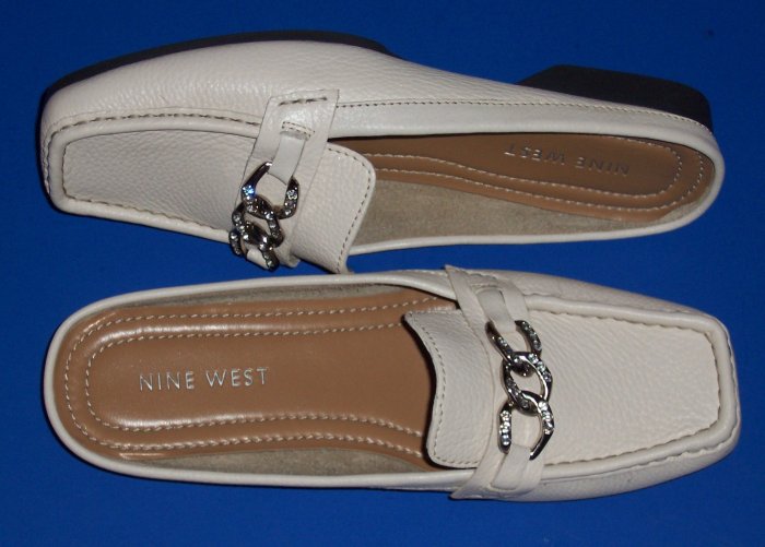 Nine West Kids Leather Loafer Slides with Rhinestone Trim Big Girl Size 5