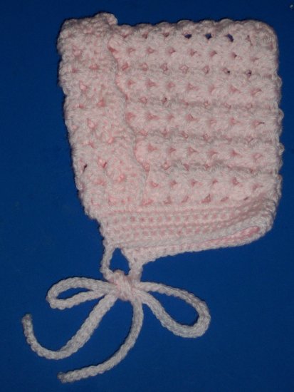 Hand-Crocheted Pink Bonnet Cap Newborn Girl 0 to 3 Months