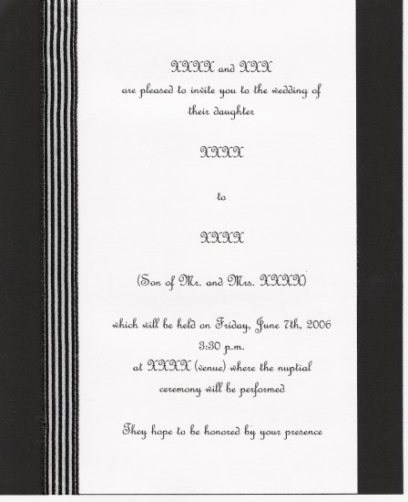 custom designed "pinstripe" wedding invitation set