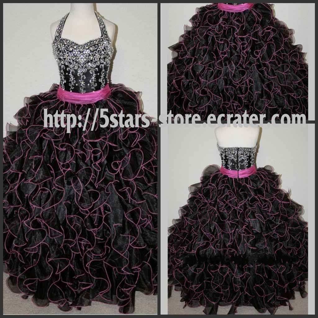 Custom Multi Orange Girl's Wedding Party Prom Ball Gown Flower Girl Dress