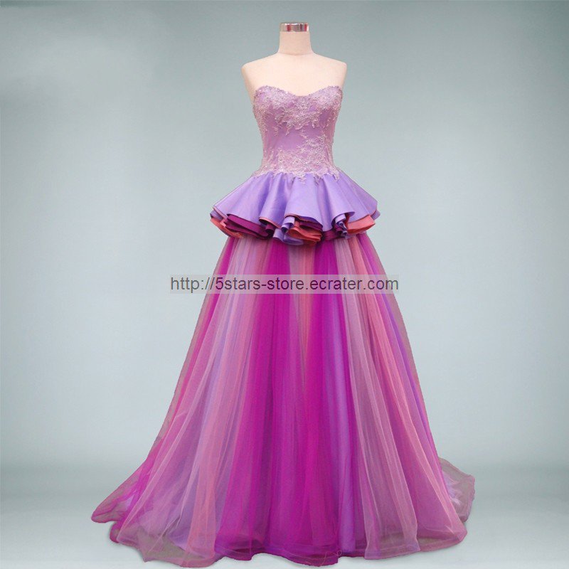 Purple Lilac Coral Muilti Colors Prom Dress Strapless Lace Tulle Prom ...