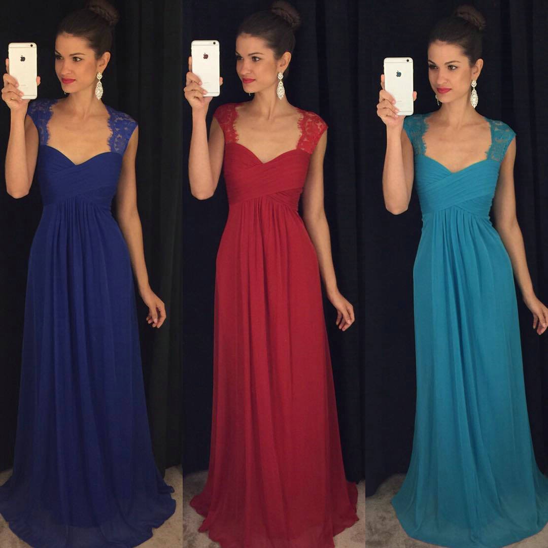 Sweetheart Chiffon Bridesmaids Dresses Backless Lace Long Eveving Gowns D2015926