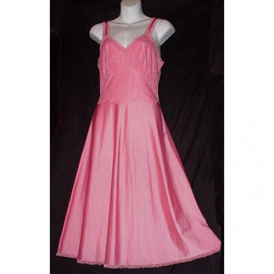 FUN FLAMINGO PINK Xtra Fancy VINTAGE SLIP Full Dress RARE 50s SWING STYLE Nylon LUXITE Sz 32/34 S/M!