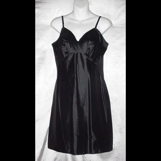 VINTAGE SLIP Black 60s MiNi VAN RAALTE Supreme Quality SHIMMERY Full Dress SLIPPERY SOFT Short 36 M!