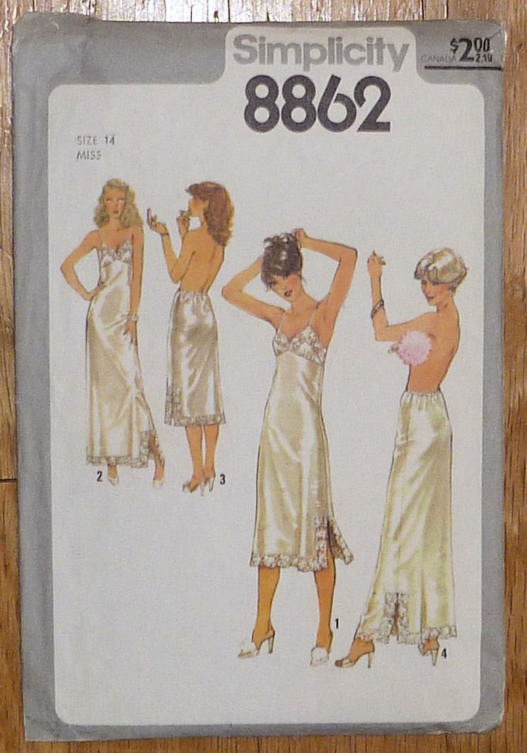 Vintage Simplicity Lingerie Pattern 8862 Slips Full Half Size 14 1978