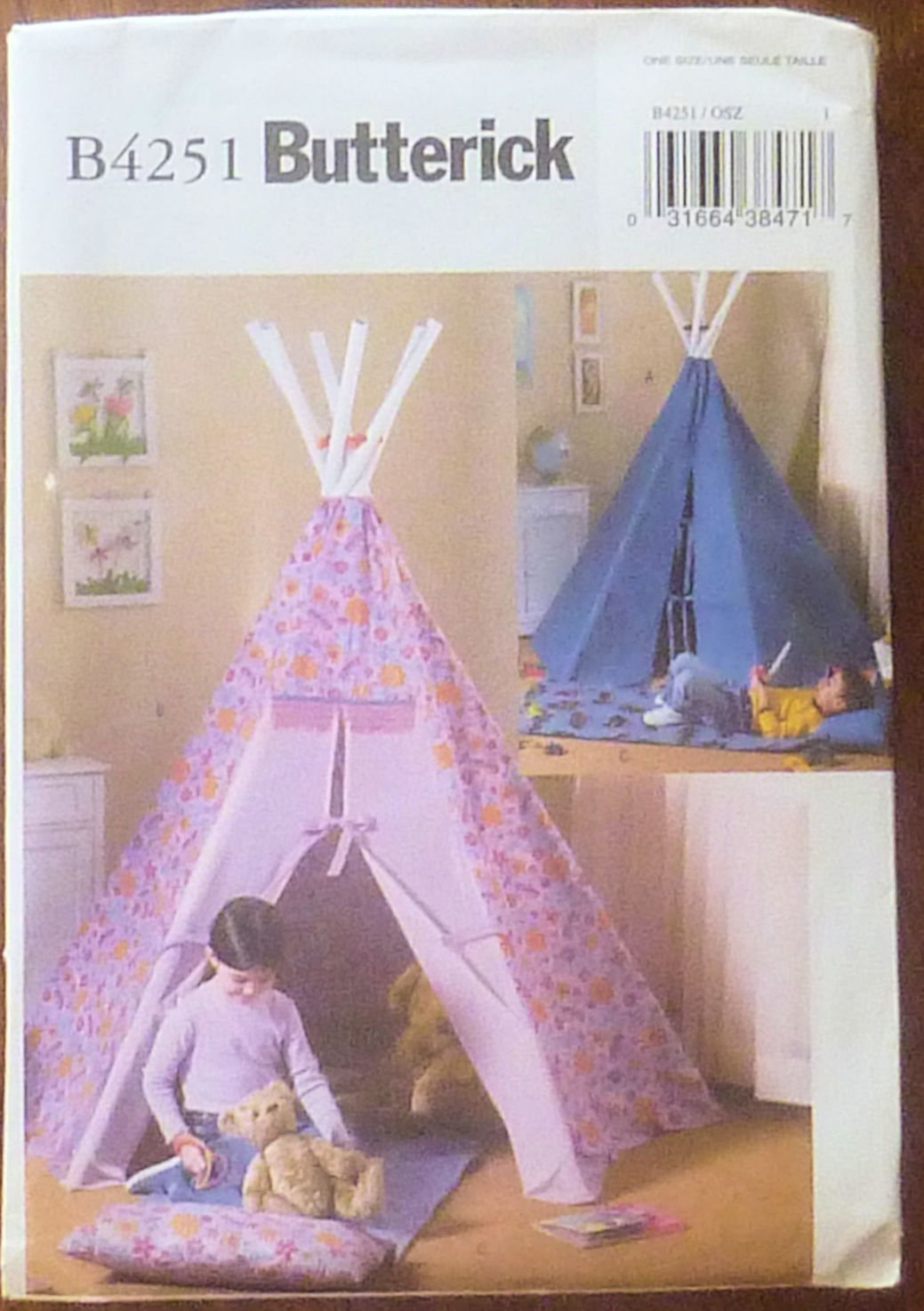 Butterick B4251 Child's TePee Tent, Mat and Pillow Pattern 80 Inches High New