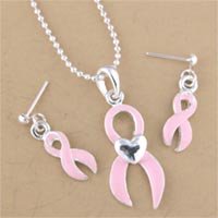 Pink Ribbon Necklace Set