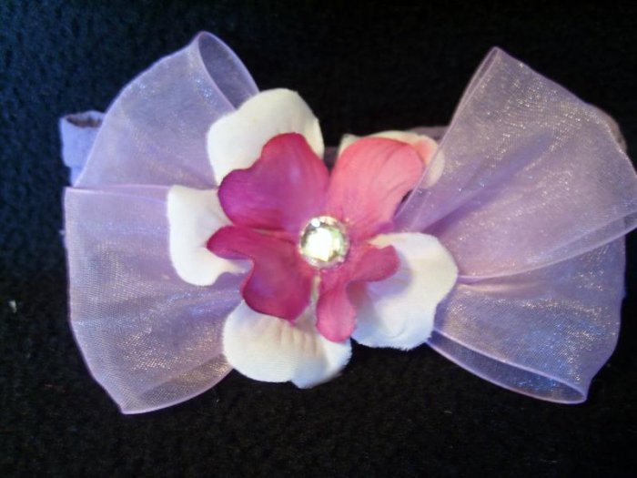 Purple and white flower, lavender bow, purple band