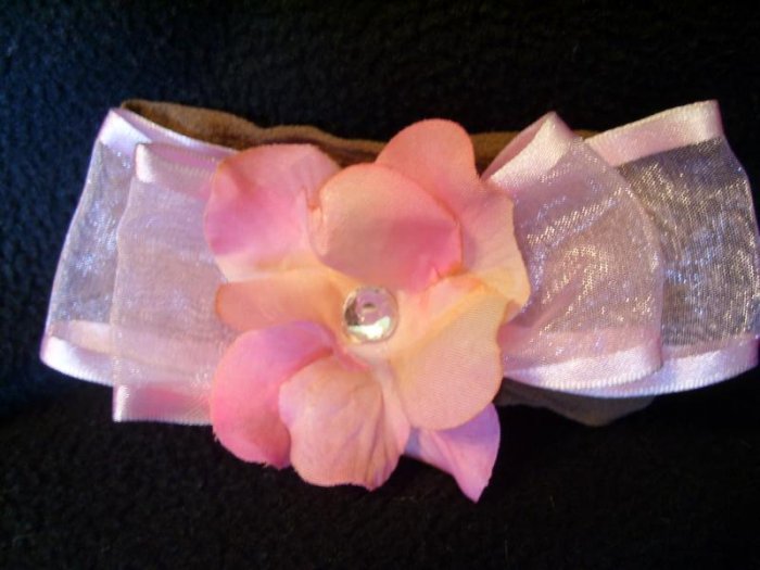 light pink flower, pink bow, brown band
