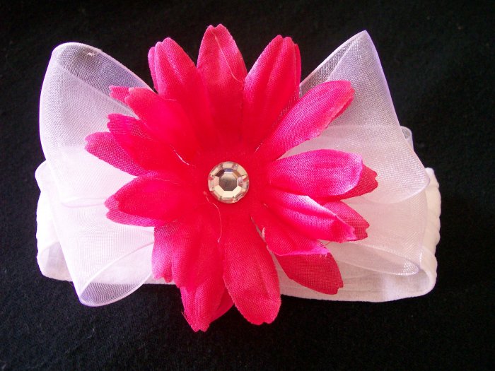 Bright Pink Flower on White Band