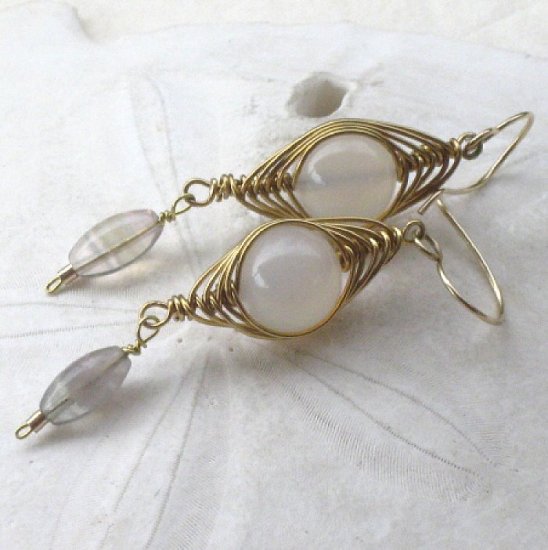 White Agate Herringbone Weave Earrings